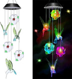 Hummingbird Solar Wind Chimes for Outside - Color Changing LED Outdoor Solar Lights Waterproof Windchimes, Home Garden Patio Yard Porch Decoration (Hummingbird Flower) by WCLC