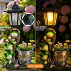 Solar Frog Garden Statue Outdoor Decor with LED Lantern & Welcome Planter - Image 5