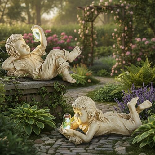 Statue Garden Decor for Outside: Solar Garden Statues Outdoor Decorations for Patio Cherub Christmas Yard Porch Home Lawn, Ornament Gifts - Image 7