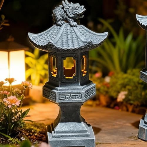 Pagoda Garden Statue, Resin Solar Japanese Pagoda Lantern, Decorative Zen Garden Landscape for Yard Patio Lawn, Style1 - Image 5