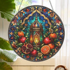 Stained Glass Window Hanging Lantern and Pomegranate Sun Catchers Colorful Mediterranean Fruit Glass Art Suncatchers for Living Room Garden Outdoor Indoor and Home Decor (9.8x9.8 in) - Image 2