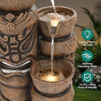 31" H Tiki Statue Outdoor Water Fountain with LED Lights - Image 5