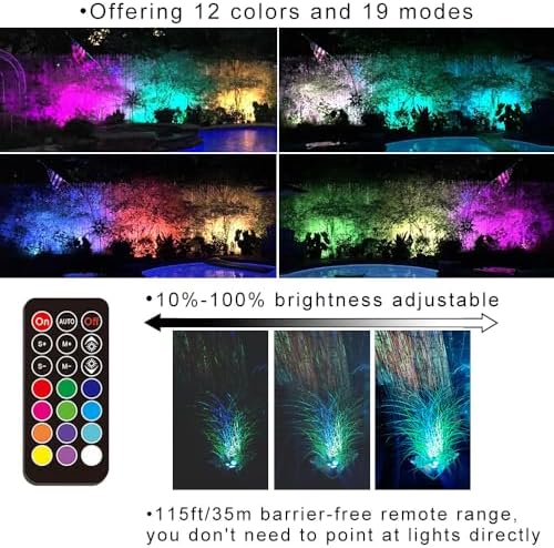 Landscape Lighting, 24W RGB Spot Lights Outdoor for Yard with Transformer & Remote 12 Colors and 19 Modes Outdoor Lights for House Lawn Tree Flag Garden Driveway Backyard Fence Plant, 4 Pack - Image 4