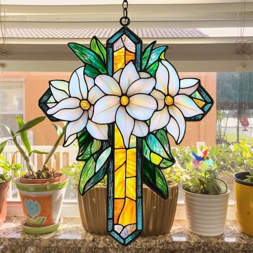 Cross and Flowers Acrylic Suncatcher - Image 4
