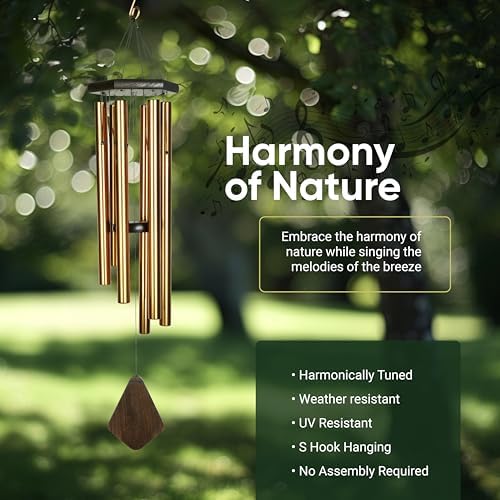 Nature’s Melody Premiere Grande Tunes Wind Chimes – Outdoor Windchime with 6 Tubes Tuned to E Pentatonic Scale, Rustproof Aluminum, Beech Wood & S Hook Hanger for Sympathy, Memorial Gift or Zen Garden - Image 5