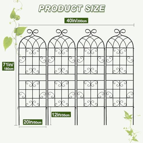 YOBAZAN 4 Pack 71x19.7in Rustic Iron Arch Decoration Garden Trellis with Black Metal Coating – Perfect for Supporting Climbing Plants Outdoor, Roses, Vines, Flowers, and Vegetables. - Image 3