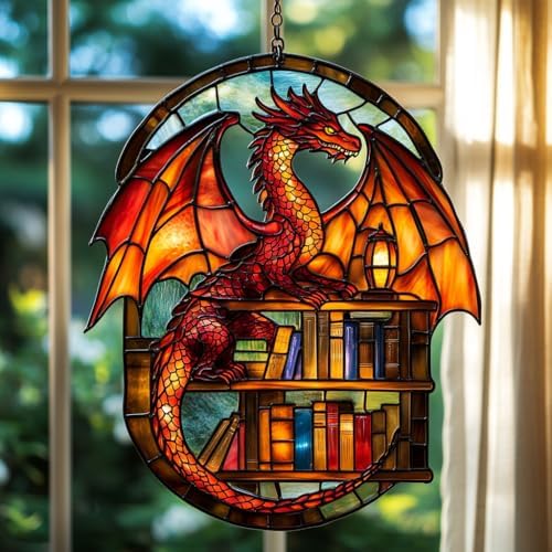 Books and Dragon Acrylic Suncatcher by AVAGAN