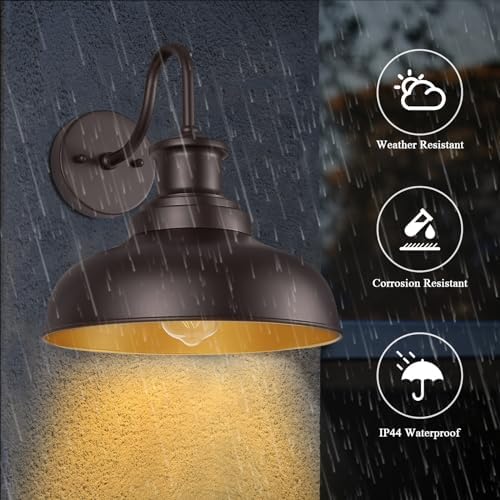Outdoor Barn Lights Outdoor Wall Sconces Farmhouse Exterior Wall Mount Light Vintage Wall Lighting Fixture Industrial Bronze Lantern for Porch Entryway Garage Patio, 2 Pack - Image 2