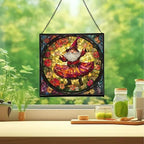 Petal Skirt Gnome Dance Stained Glass Suncatcher – Square Hanging Window Panel for Home or Greenhouse – Whimsical Glass Art Gift for Garden Lovers, Christmas, Halloween, Father Days RKJjbe - Image 2
