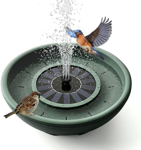 Solar Bird Bath with Fountain,12.4" Dark Green Birdbath for Outdoors,Tool-Free 10s Assembly,6 Spray Nozzles,Lightweight Plastic Water Feature for Garden Decor,Patio Gitf,Hummingbirds by TIANCENTRALH