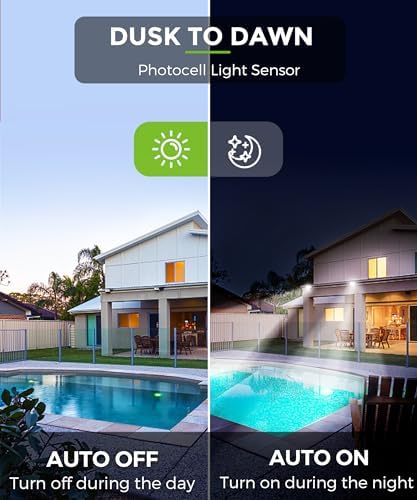 L LOHAS LED Dusk to Dawn Outdoor Lighting Plug in Flood Lights 6000K - Image 2
