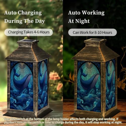 Solar Lantern Mid Century Stained Glass Outdoor Waterproof Garden Hanging Lantern Solar Powered Lighting Outside Solar Light for Patio Yard Camping, Gifts for Women Mom - Image 4