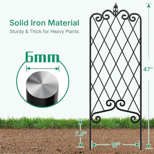 Amagabeli Garden Trellis for Climbing Plants 47” x 16” Rustproof Black Iron Plant Trellis Potted Vines Vegetables Flowers Patio Metal Wire Lattices Grid Panels for Ivy Cucumbers Clematis 2 Pack GT03 - Image 6