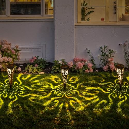 Go2garden 6Pcs Solar Lights Outdoor Garden Decor Gifts for Women Mom,Waterproof Conical Garden Stakes for Yard, Lawn, Pathway,Garden Lights Mothers' Day Birthday Gifts for Men(Black) - Image 5