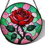 Stained Glass Rose Suncatcher Window Hanging, Floral Art Glass Panel Decor for Home, Unique Gift for Mom, Wife, Birthday, Anniversary, Valentine's Day, for Her. 9.8 Inch by Unknown