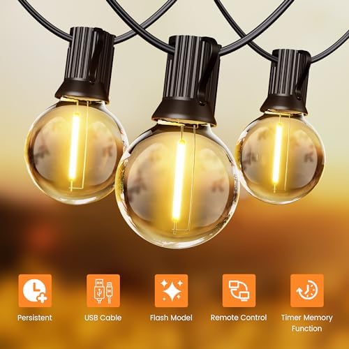 OHLUX 60FT Solar Globe String Lights Outdoor, Shatterproof Solar Patio Lights with Remote, 27 Dimmable LED Filament G40 Bulbs, 2200K Soft Warm White Edison Hanging Light for Outside Backyard Deck - Image 3