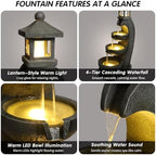 35.4" Outdoor Water Fountain, 3 Tier Bowl Cascading Freestanding Water Fountain, Lantern Style Garden Water Feature with LED Lights, Suitable for Patio Yard Porch Landscape, Grey - Image 3