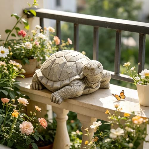 BeePeep Outdoor Turtle Garden Statue, 17inch Turtle Statue Decor, Adorable Cast Stone Sculpture for Outdoor Patio Lawn Porch, Handcrafted Animals Figurine for Birthday Housewarming Gift - Image 4