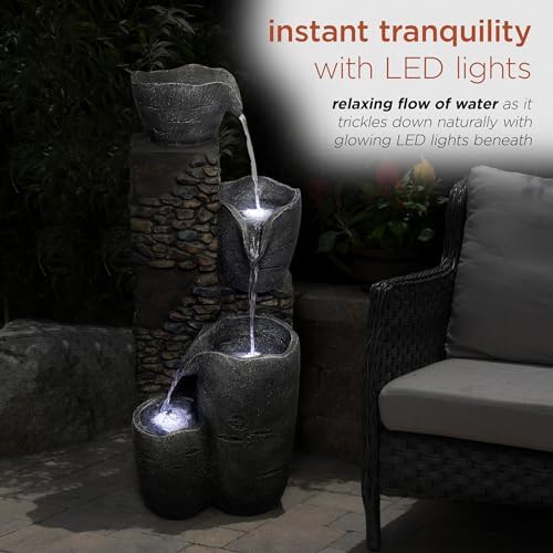 Alpine Corporation HIM562 Outdoor 4 Tier Stone Bowl Fountain with LED Lights for Garden, Patio, Yard, and Outdoor Spaces, 42" H, Gray - Image 5