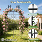 2.2M（86.7" H x 19.7" W） Black Iron Garden Trellis for Climbing Plants, 4PCS Metal Flower Support with Scroll Design & Powder Coating, Outdoor Decor for Roses, Vines, Patio, Yard, Fence - Image 4