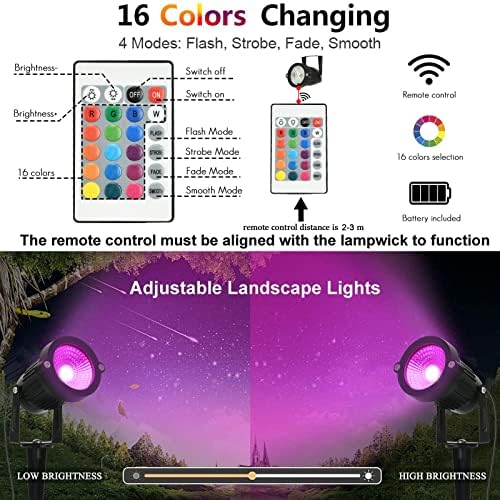 RGB Landscape Lights Low Voltage Color Changing LED Landscape Lighting IP66 Waterproof Outdoor Spotlight 5W 12V Remote Control Garden Pathway Christmas Decorative for Yard Path(16 Connector) - Image 7