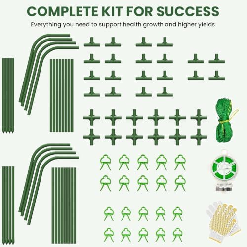63" Tall Garden Trellis for Climbing Plants, 16mm Heavy Duty Metal Frame Cucumber Trellis with Netting, 20 Plant Clips, Easy Assembly Vegetable Trellis for Tomatoes, Beans, Peas, Raised Bed - Image 7