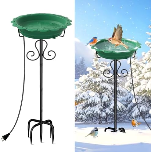 Heated Bird Baths for Outdoors, 100W Heated Birdbath Outside Winter, Green by Webuys