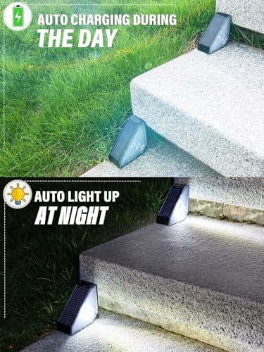 ROSHWEY Solar Stair Lights Outdoor Waterproof, 12 Pack Solar Powered Step Lights for Outside, Triangle Deck Step Light, Outdoor Decor Lighting for Front Porch, Backyard, Patio, Cool White - Image 4