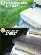 ROSHWEY Solar Stair Lights Outdoor Waterproof, 12 Pack Solar Powered Step Lights for Outside, Triangle Deck Step Light, Outdoor Decor Lighting for Front Porch, Backyard, Patio, Cool White - Image 4