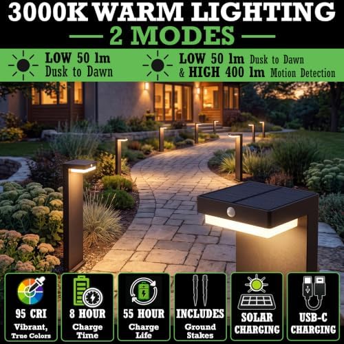 Premium Solar Pathway Lights Outdoor, Motion Sensor, 2 Modes, 2pk - Image 3