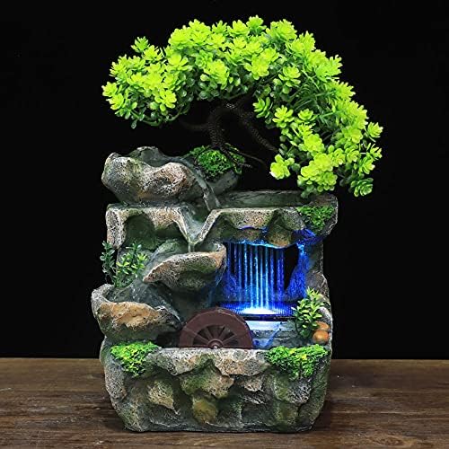 Indoor Water Fountain Mini Desktop Fountain Waterfall Small Rockery with LED Light for Home Office Bedroom Desk Decoration by AngelcityCC