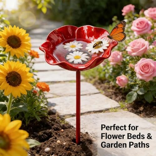 Flower Garden Stake Metal Bird Bath with Bee Watering Station, 3 in 1 Handmade Pollinator Feeder for Outdoor Yard Decor(Yellow,3) - Image 7