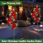 Solar Christmas Decorations Outdoor,Trio Holiday Red Candles Garden Stakes - Image 3