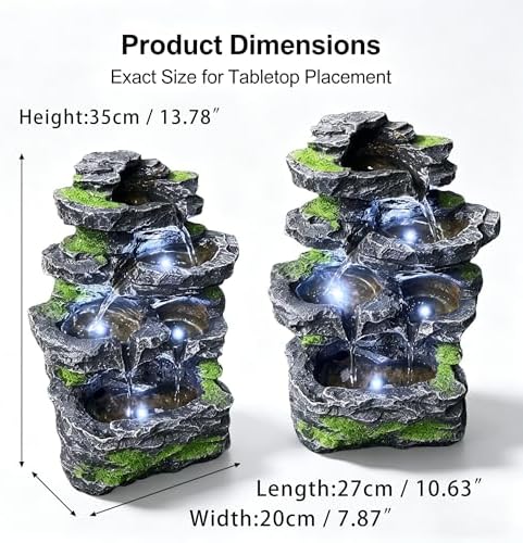 5-Tier Cascading Rock Water Fountain with White LED Lights - Image 2
