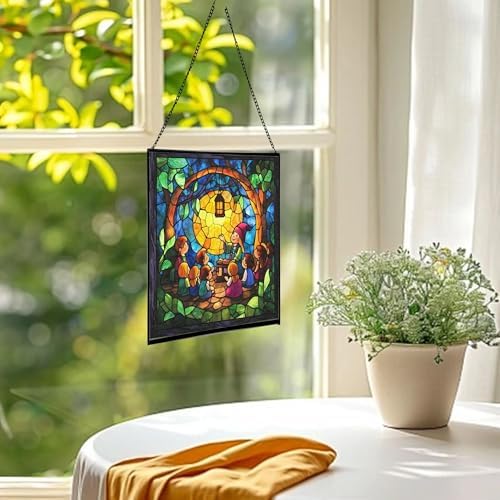 Gnome Storyteller Stained Glass Suncatcher – Square Hanging Window Panel for Home, Garden, Nursery, Halloween, Christmas, Memorial Day – Whimsical Glass Art Gift for Gnome Lovers 423hm4 - Image 3
