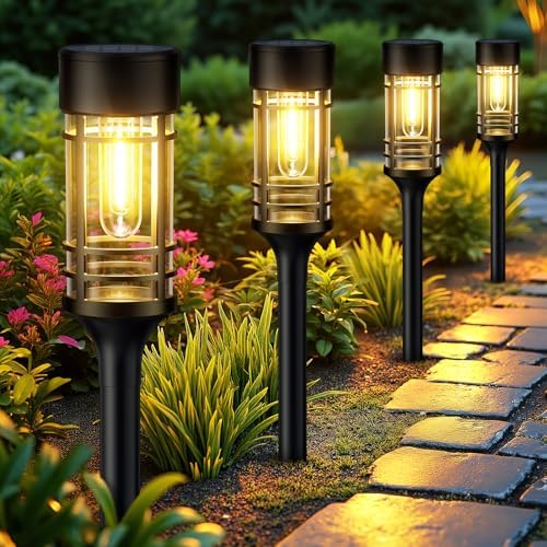 LETMY 12 Pack Solar Pathway Lights Outdoor, Solar Lights Outdoor Waterproof IP65, Bright Solar Garden Lights Outdoor, Auto On/Off Outdoor Solar Lights for Yard Walkway Driveway Landscape Garden Decor by Letmy