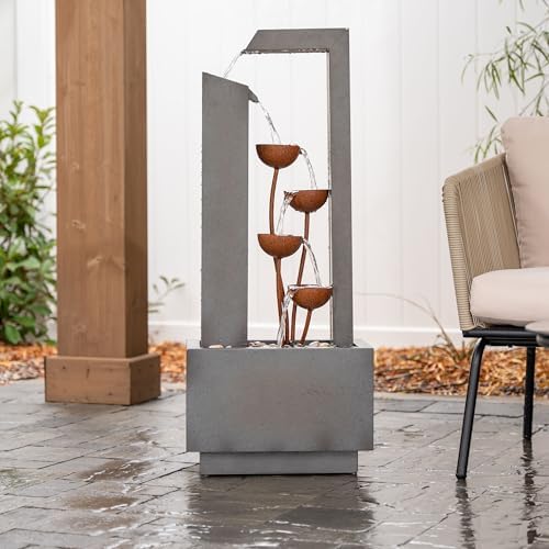 XBrand 38-Inch Freestanding Sculptural Metal Multi-Tier Flower Water Fountain, Gray and Bronze - Image 5
