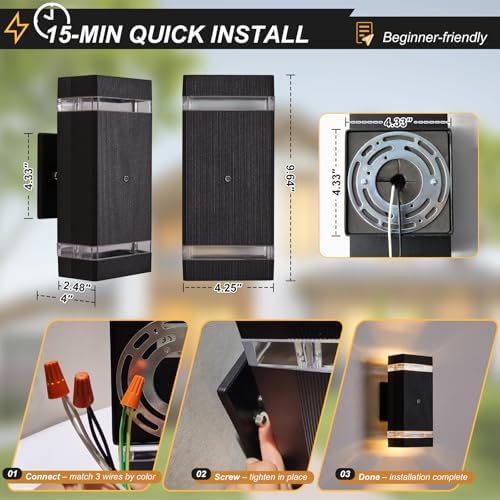 LMP Dusk to Dawn Outdoor Lighting,Aluminum IP65 Waterproof Wall Porch Light - Image 5
