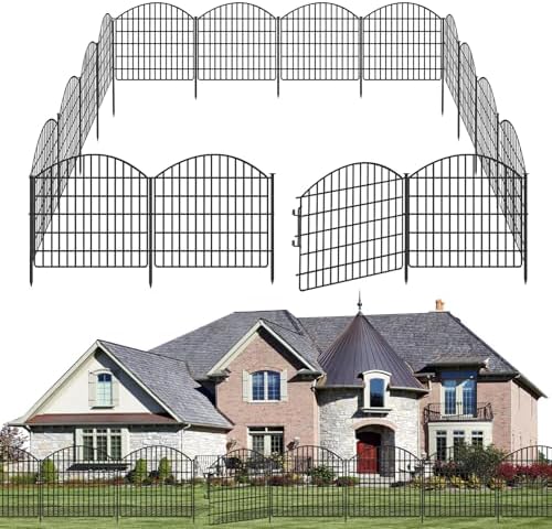10 Panels Garden Fencing Animal Barrier with Lock, 24in (H) x 20ft (L) No Dig Dog Fence Outdoor for Yard Rustproof Decorative Fences Tall Metal Panel Wire Border Rabbit Ground Stakes by GILPWAFlagship