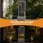 Large Outdoor Water Fountain with LED Lights, 70.87" Modern Freestanding Resin Waterfall Feature, Ribbed Panel Garden Fountain for Patio, Backyard, Porch, Deck - Image 3