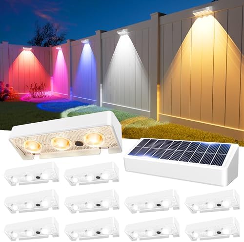 JOFIOS Solar Fence Lights Outdoor, 9 Fixed Colors ＆ Color Changing Fence Lights Solar Powered Waterproof IP65 Dusk-to-Dawn LED Deck Lighting for Patio, Railing, Pool, Porch, Backyard, Wall, 12 Pack by JOFIOS
