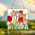PA0004 Stained Glass Hanging Panel-12 Wx12 H Window Suncatcher Tiffany Style Window Ornament,Tulip Home Hanging Decorations - Image 3