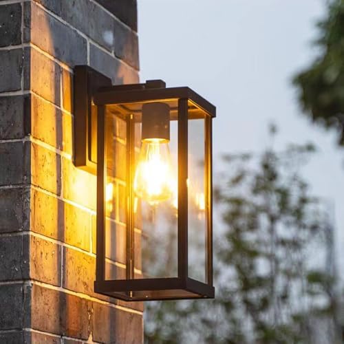Outdoor Wall Light Fixtures, Exterior Waterproof Lanterns, Porch Sconces Wall Mounted Lighting with E26 Sockets & Glass Shades, Modern Matte Black Wall Lamps for Patio Front Door Entryway (3) - Image 2