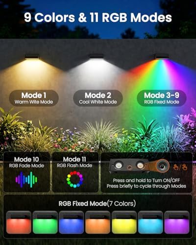 JOFIOS Fence Lights Solar Powered, 9 Fixed Colors ＆ Color Changing Solar Lights for Fence Waterproof IP65 Dusk-to-Dawn LED Deck Lighting for Patio, Railing, Pool, Porch, Backyard, Wall, 12 Pack - Image 2