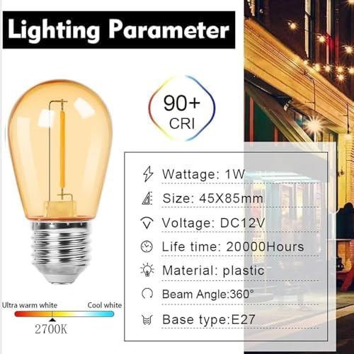Brown 220v,E27,12V Low Voltage S14 LED Replacement Edison Bulb 1W Plastic E26/E27 Outdoor Shatterproof Solar String Light Bulbs for RV Camper Marine - Image 3