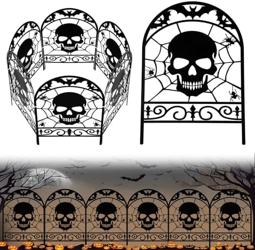 Yaocom 12 Pack Halloween Skull Fence, 16.5" H x 11.8" W Metal Outdoor Decor by Yaocom