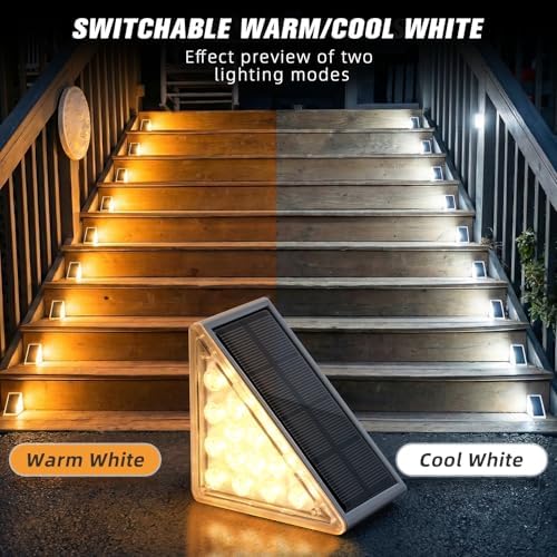 NIORSUN Solar Step Lights 16 Pack - Outdoor Stair Lights with 3000K Warm White & 6000K Cool Daylight, IP67 Waterproof, Auto On/Off, Super Bright for Deck, Patio, Steps - Image 2
