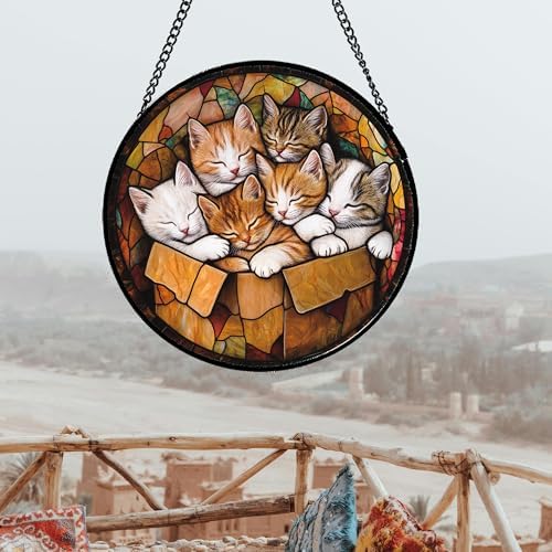 Sleeping Kittens Stained Glass Window Hanging Suncatcher Gifts 12" - Image 5