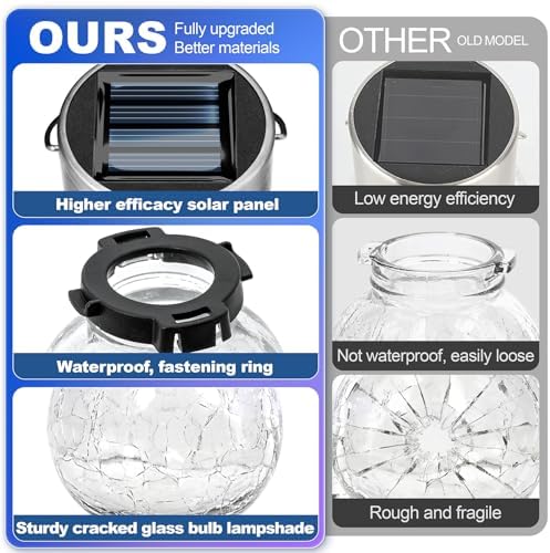 Solar Hanging Lanterns Outdoor: 12 Pack Cracked Glass Ball Lights with Clip - Waterproof Color Changing Globe Decorative Garden Tree Fence - Gardening Holiday Gifts for Women - Image 4