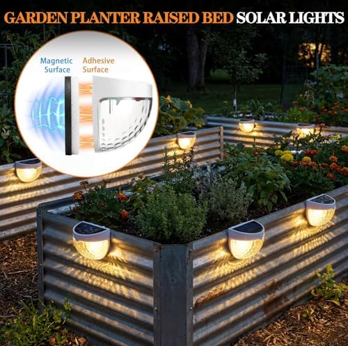 VIHOSE 20 Pack Raised Garden Bed Solar Lights Magnetic with Dusk to Dawn Sensors Wide Angle IPX4 Waterproof Solar Powered Lights Outdoor for Planter Raised Beds Garden Patio Fence, Warm White (White) - Image 2